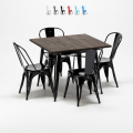 table carrée en bois + 4 chaises en métal style industriel west village Promotion