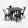 table carrée en bois + 4 chaises en métal style industriel west village Offre