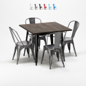 table carrée en bois + 4 chaises en métal style industriel west village 