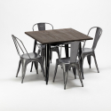table carrée en bois + 4 chaises en métal style industriel west village 