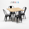 tavolo quadrato e sedie in metallo e legno in stile industriale set tribeca 