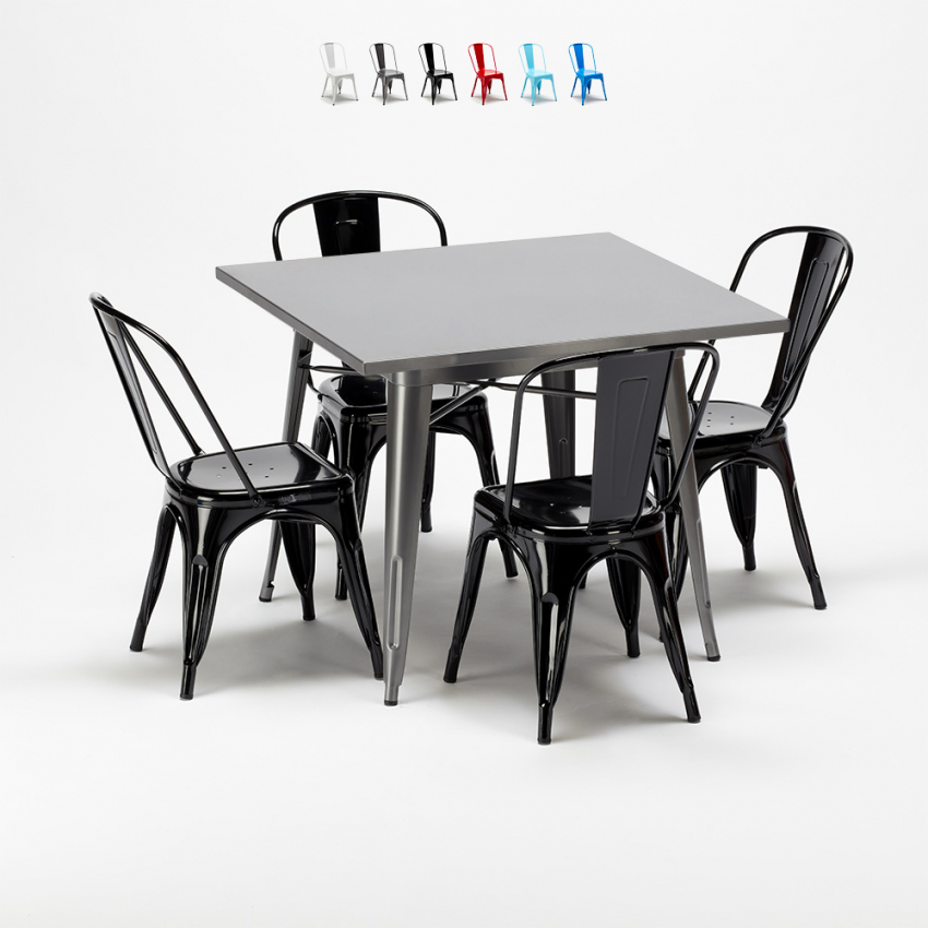 quadratischer tisch und industrielle metallstühle im Lix-stil flushing Kosten