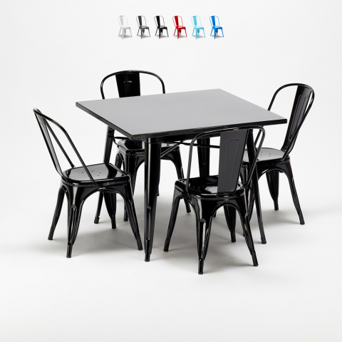 table carrée + 4 chaises en métal style industriel soho Promotion