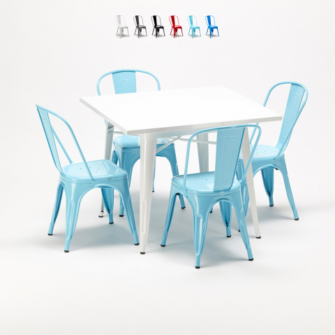 Table carrée + 4 chaises en métal style Tolix design industriel Harlem Promotion