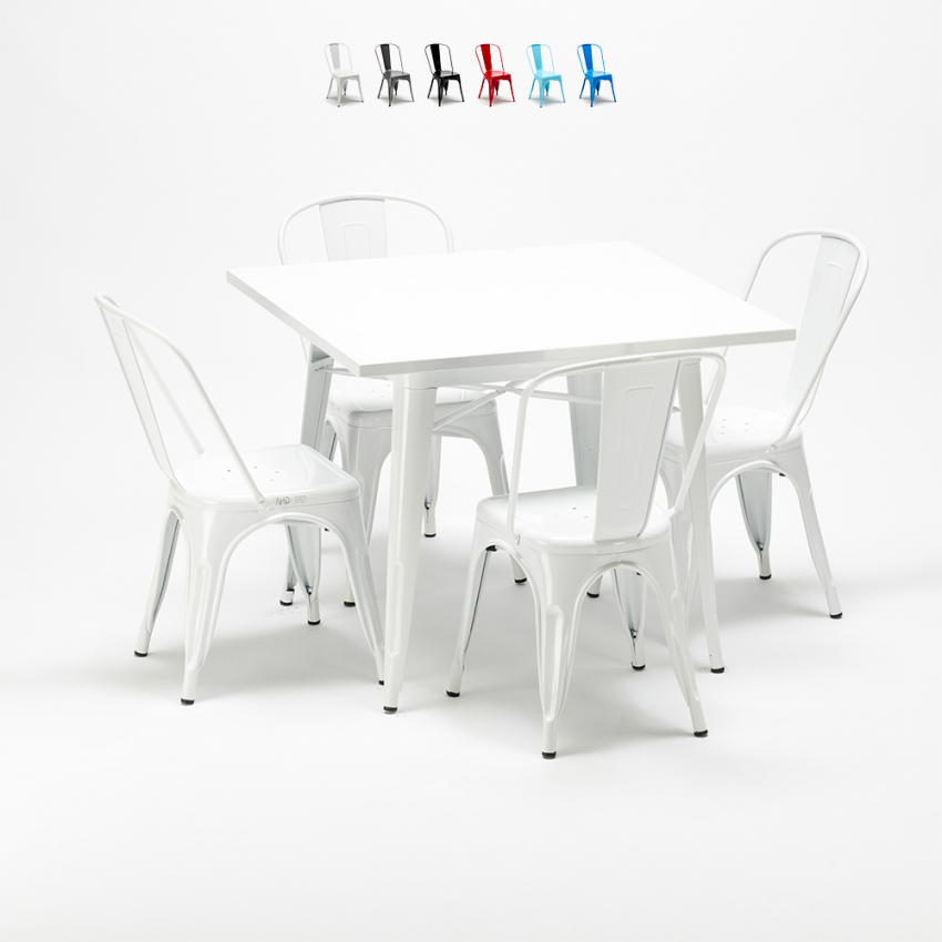 set sedie in metallo stile e tavolo quadrato design industriale harlem Saldi set sedie in metallo stile e tavolo quadrato design industriale harlem Saldi