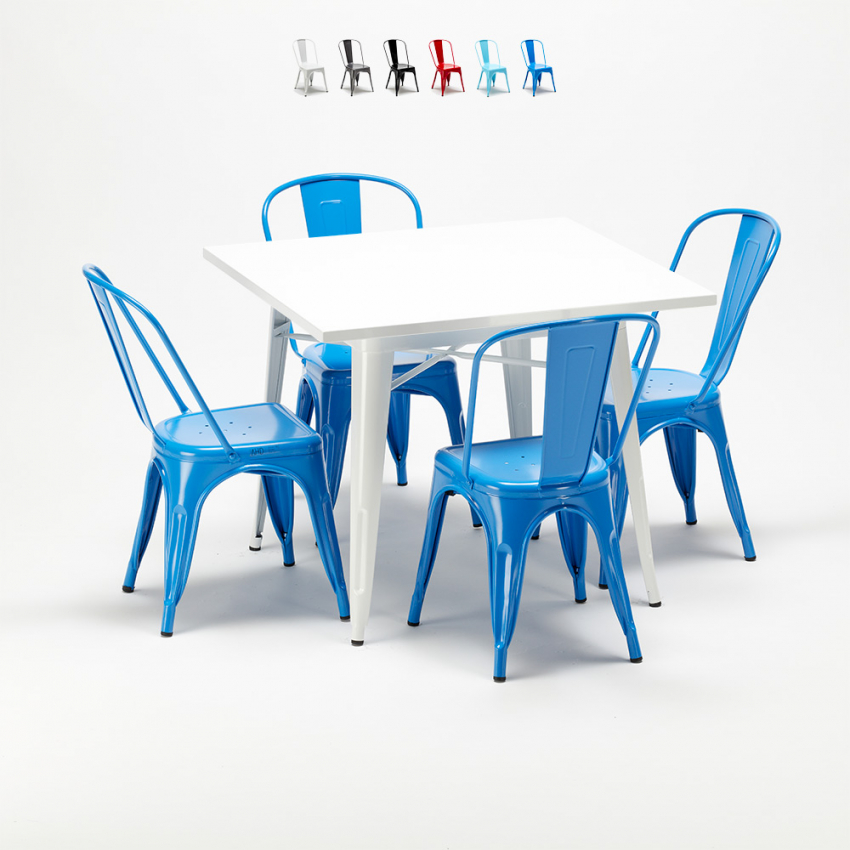 set sedie in metallo stile e tavolo quadrato design industriale harlem Stock