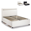 Letto francese 1 piazza e mezza con rete testiera moderno led cassetti 120x190 Geneva Offerta