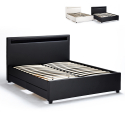 Letto matrimoniale 2 piazze moderno con rete testiera led cassetti 160x190 Geneva King Vendita