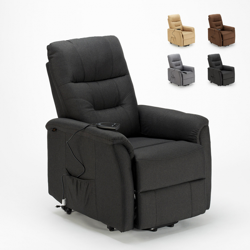 Fauteuil relax électrique inclinable en tissu avec roues et releveur Marie Fauteuil relax électrique inclinable en tissu avec roues et releveur Marie