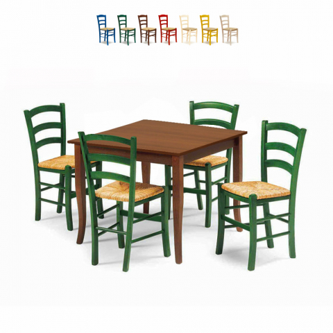 Set mit 4 Stühlen und Tisch Innenküche Bar Quadratisch 80x80 Holz Rusty