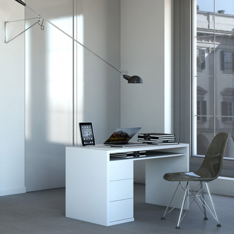 Bureau blanc design moderne avec 3 tiroirs 110x60cm Franklyn Promotion