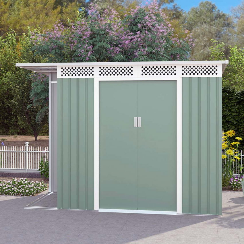 Abri de jardin tôle galvanisée verte pour outils Tyrol NATURE 257X142x184cm Promotion Abri de jardin tôle galvanisée verte pour outils Tyrol NATURE 257X142x184cm Promotion