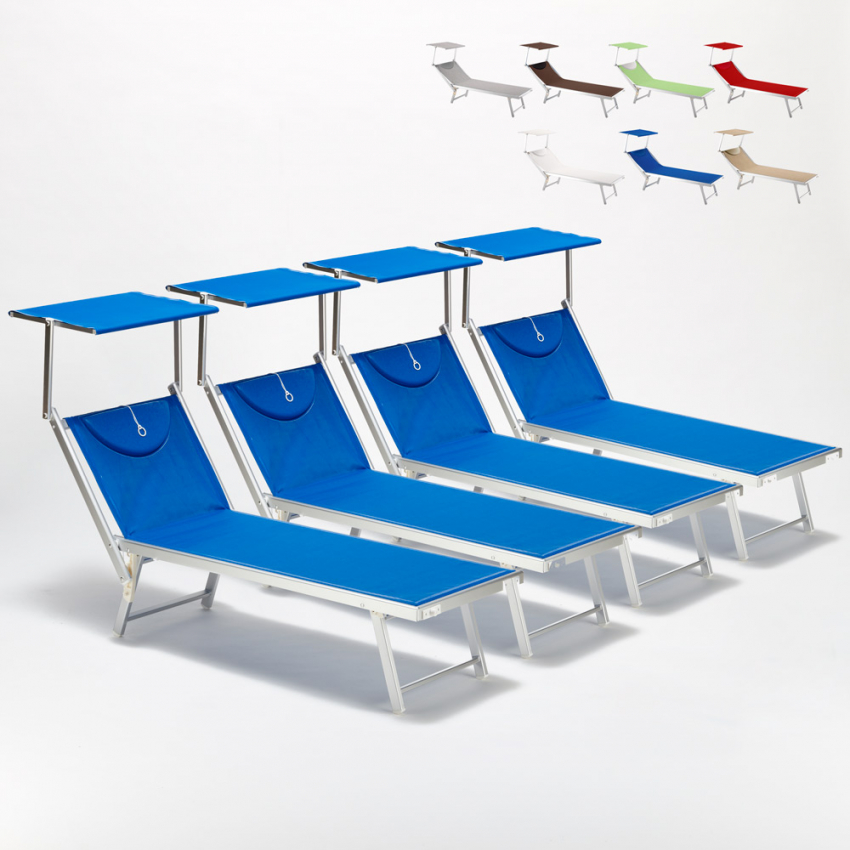 4er Set professionelle Strandliegen aus Aluminium mit Dach Santorini 4er Set professionelle Strandliegen aus Aluminium mit Dach Santorini