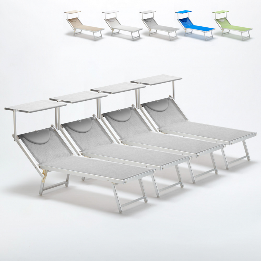 4er Set Sonnenliegen Luxus Italienischen Strandliegen mit Dach Italia 