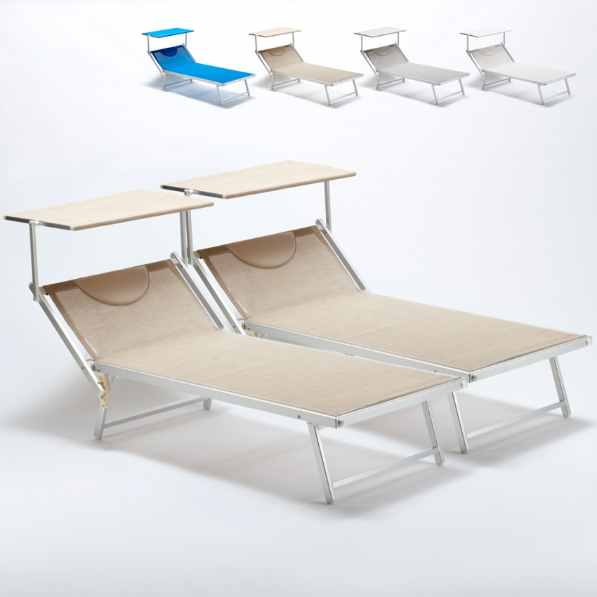 2 Lettini spiaggia mare professionali in alluminio Xl Grande Italia 