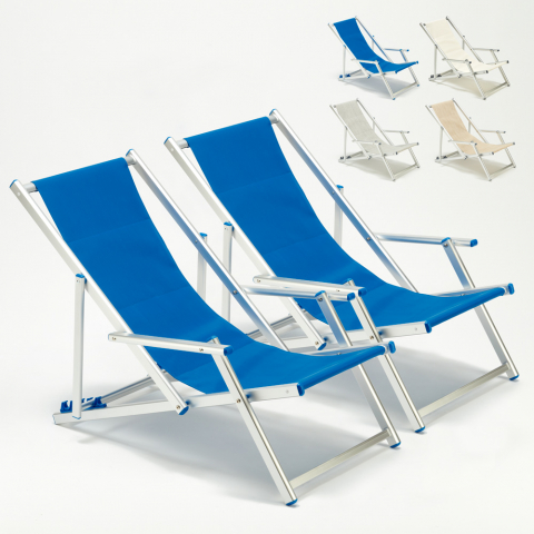 2 Strandstühle Sonnenliege mit Armlehne Aluminium Pool Riccione Lux