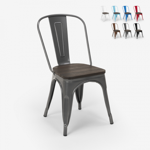 sedie industrial acciaio legno per cucina e bar steel wood Promozione