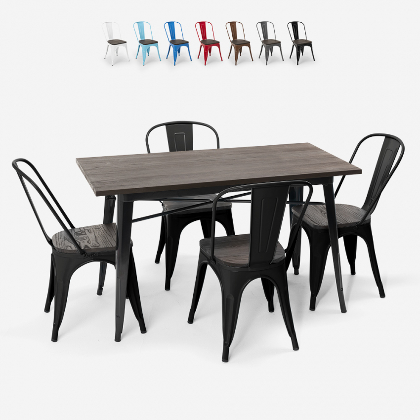 set tavolo rettangolare 120x60 con 4 sedie acciaio legno design industriale ralph Offerta