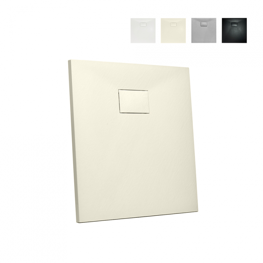 Quadratische Duschwanne 80x80 bodenbündig im modernen Bad aus Harz Stone Quadratische Duschwanne 80x80 bodenbündig im modernen Bad aus Harz Stone