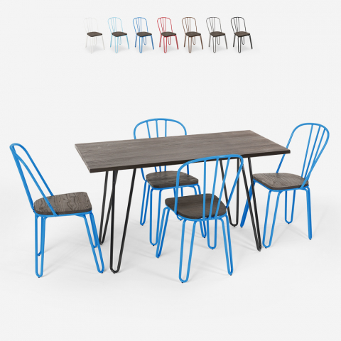 set tavolo rettangolare 120x60 con 4 sedie legno acciaio industriale design Lix magis Promozione