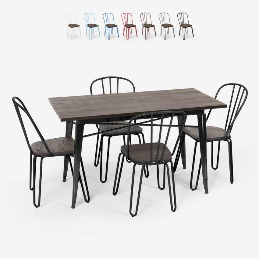 set tavolo rettangolare 120x60 con 4 sedie acciaio legno industriale design otis Catalogo
