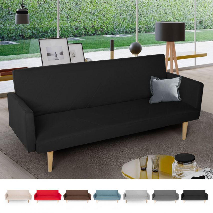 Canapé convertible 3 places clic clac inclinable en tissu design nordique Perla 