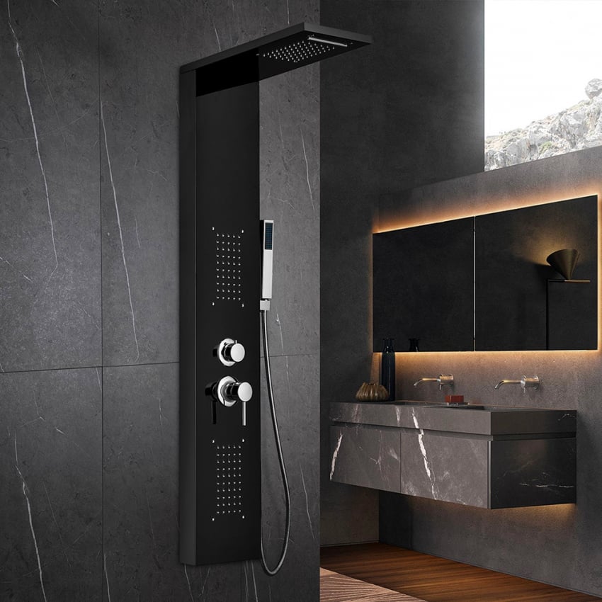 Colonne de douche en acier avec mitigeur cascade d'hydromassage sirmione  Arati Bath & Shower - Conforama