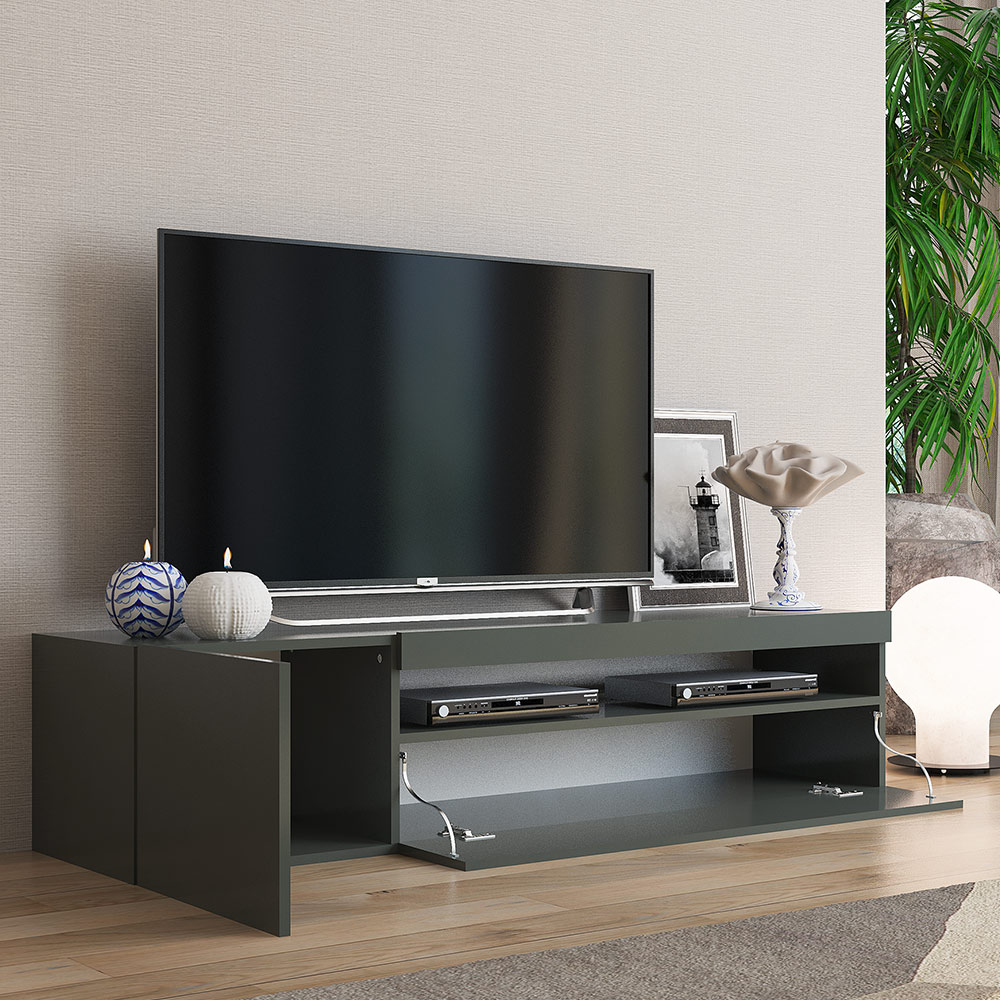 Riskant broeden park Modern TV cabinet with door and flap drawer 150cm Daiquiri Anthracite M