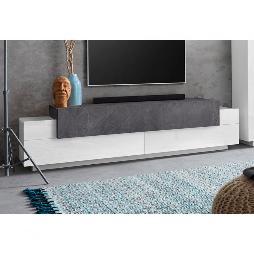 Mobile porta TV 4 vani 3 ante ribalta 200cm design moderno Corona Low Report