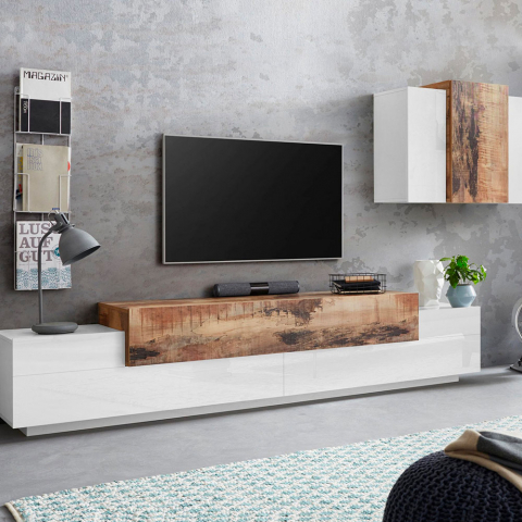 Meuble TV salon et salle à manger design moderne en bois blanc Corona Moby Promotion