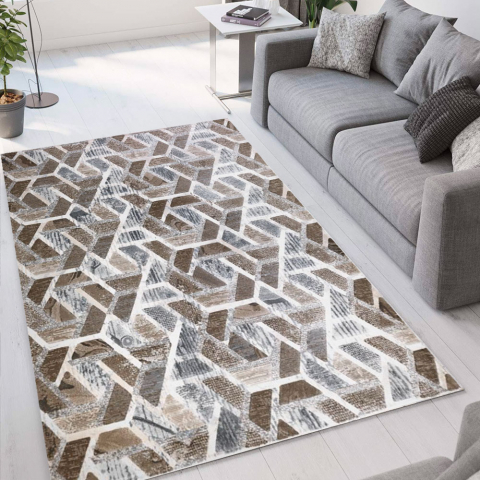 Tappeto salotto design geometrico moderno marrone pelo corto Double MAR003 Promozione