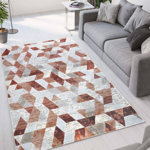Tappeto design geometrico moderno pelo corto Double grigio rosso TER002 Promozione