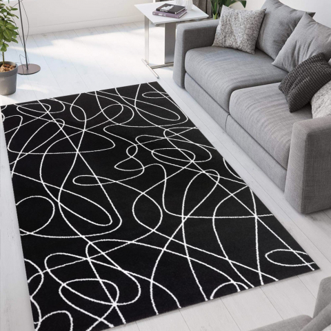 Wohnzimmerteppich modernes Design Schwarz Weiß Linien Milano NER001 Aktion
