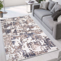 Tapis de salon design moderne à poils courts marron Double MAR005 Promotion