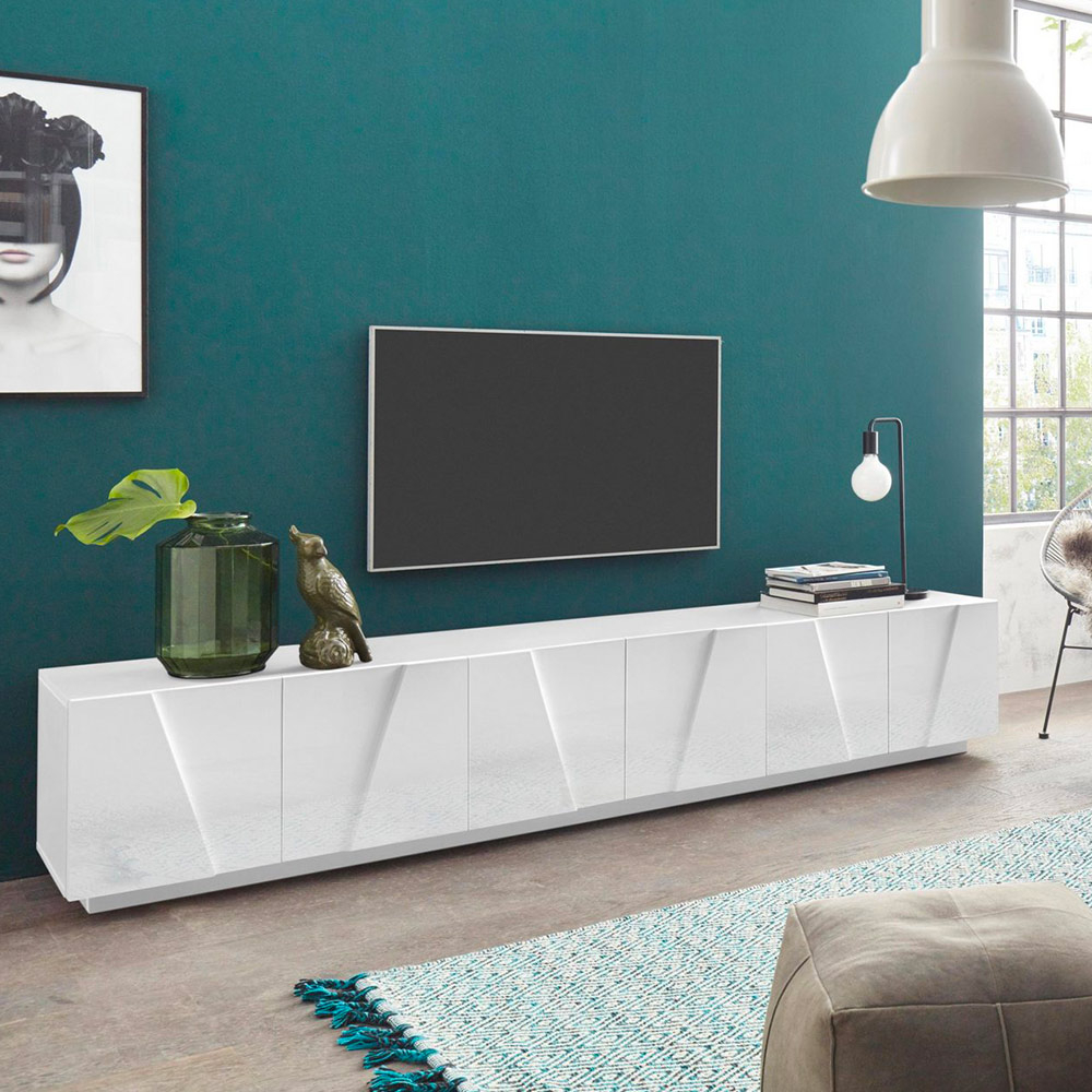 Medicinaal Nauwkeurigheid Overweldigend PING LOW XL White Modern TV-meubel woonkamer kast 6 deuren 3 vakken