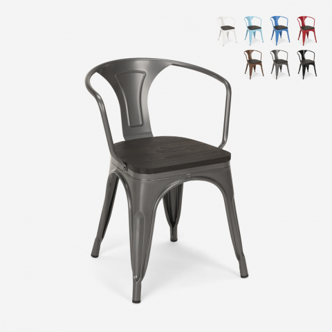 Stühle Stuhl aus Metall Holz im industriellen Tolix Stil für Bar Küchen Steel Wood Arm Aktion
