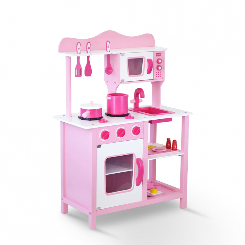 Cuisine de jeu en bois pour filles avec accessoires et casseroles Miss Chef Promotion Cuisine de jeu en bois pour filles avec accessoires et casseroles Miss Chef Promotion
