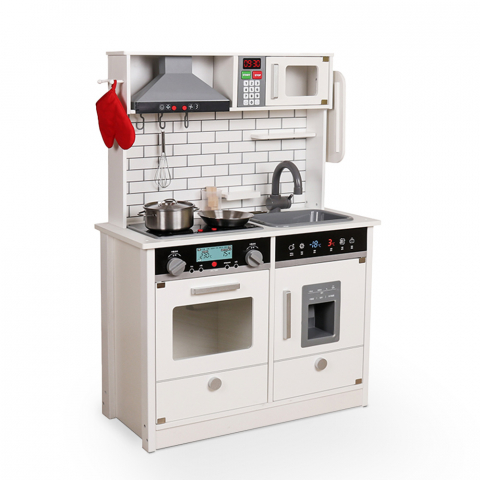 Cucina per bambini giocattolo moderno in legno con accessori luci e suoni Home Chef Promozione