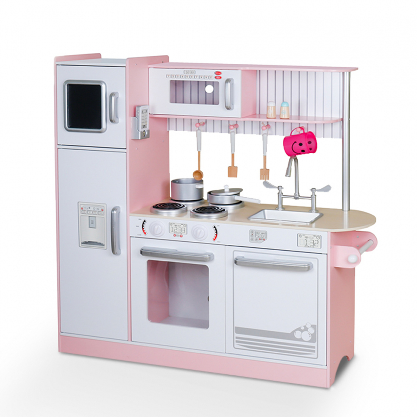 Grande cuisine de jeu en bois pour filles avec casseroles accessoires et sons Chef Star Promotion Grande cuisine de jeu en bois pour filles avec casseroles accessoires et sons Chef Star Promotion