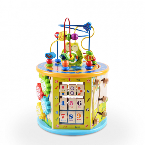 Cubo multigioco attività esagonale per bambini in legno Fantasy Land Promozione