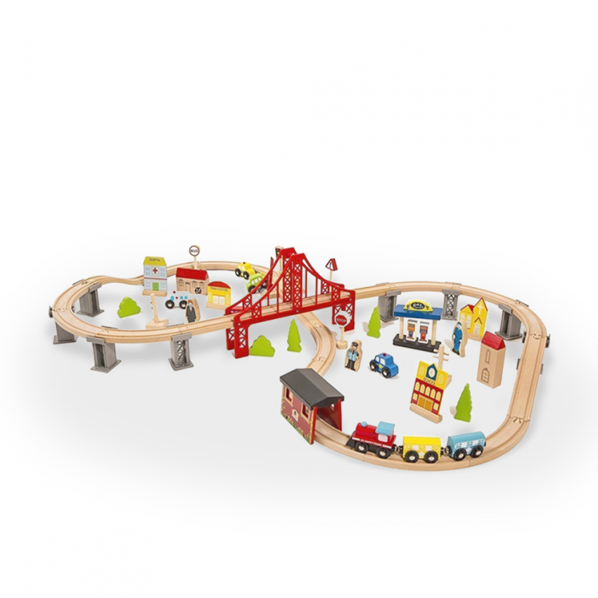Circuit de train en bois jouet pour enfants 70 pièces Mr Ciuf Promotion Circuit de train en bois jouet pour enfants 70 pièces Mr Ciuf Promotion