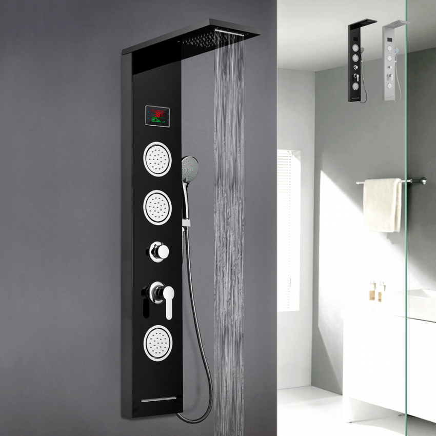 Colonne de douche en acier affichage LED cascade d'hydromassage Abano Promotion Colonne de douche en acier affichage LED cascade d'hydromassage Abano Promotion