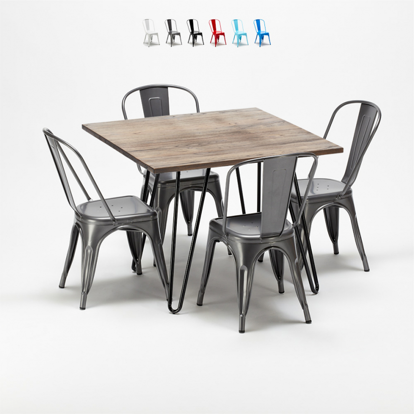 quadratische holztischgarnitur und metallstühle design industrial bay ridge Lagerbestand quadratische holztischgarnitur und metallstühle design industrial bay ridge Lagerbestand