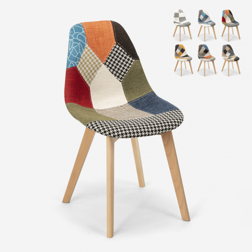 Patchwork Stuhl aus Holz und Stoff für Küche Bar Restaurant Robin Verkauf