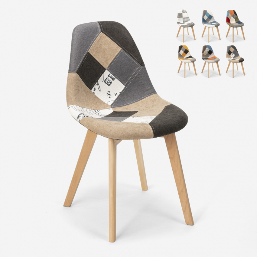 Robin sedia design nordico patchwork legno e tessuto cucina bar ristorante