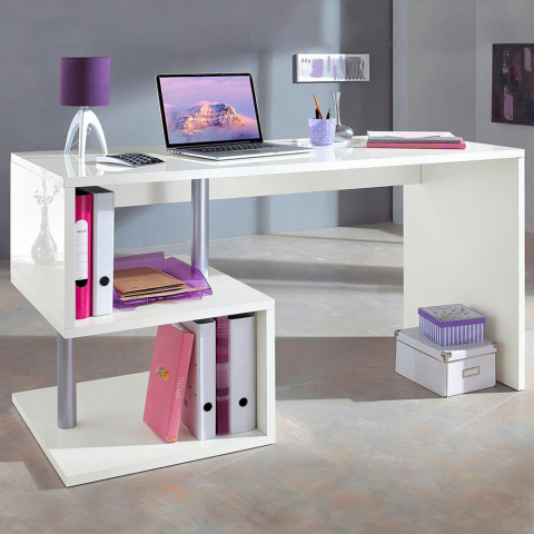 Bureau design moderne 140x60 blanc avec étagères ouvertes Bolg Promotion
