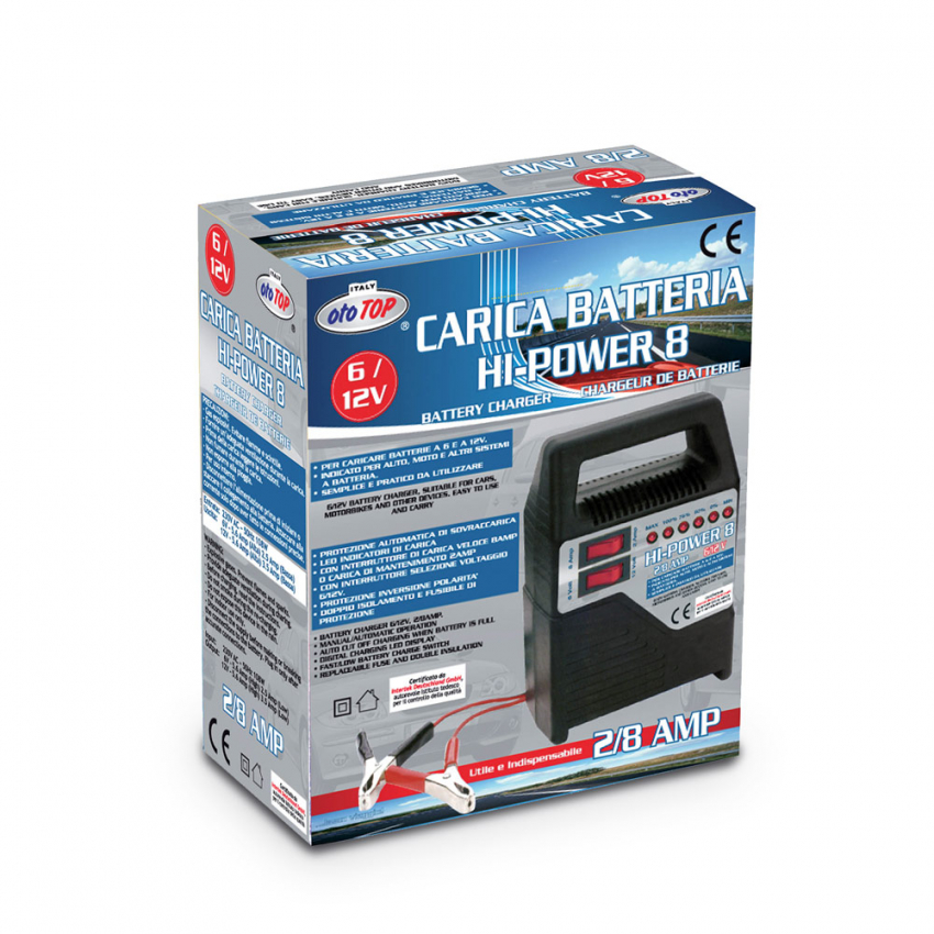 Hi-Power 8 Caricabatterie portatile auto moto indicatore LED 6/12 V