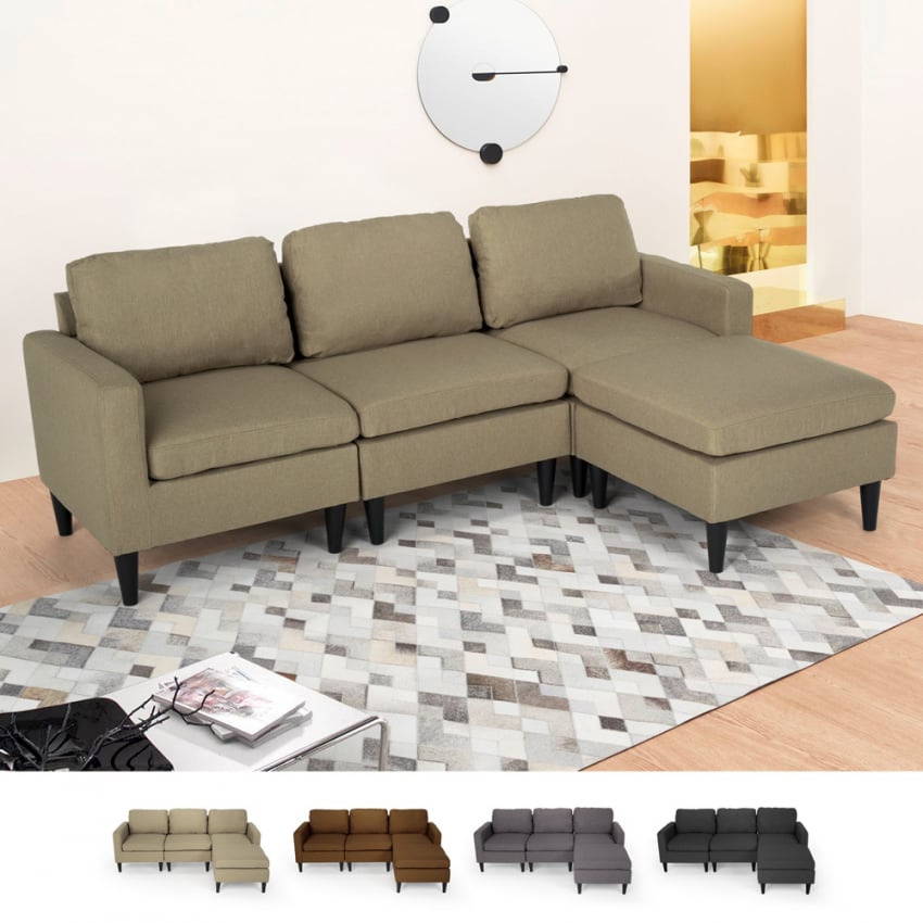 3-Sitzer-Sofa Steffy mit Armlehnen und Hocker aus elegantem Stoff Wohnzimmer Lagerbestand 3-Sitzer-Sofa Steffy mit Armlehnen und Hocker aus elegantem Stoff Wohnzimmer Lagerbestand