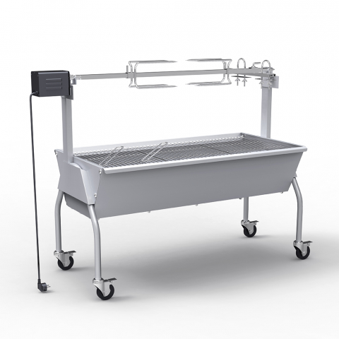 Holzkohlegrill mit elektrischen Spießrotisserie-Rädern Gravy