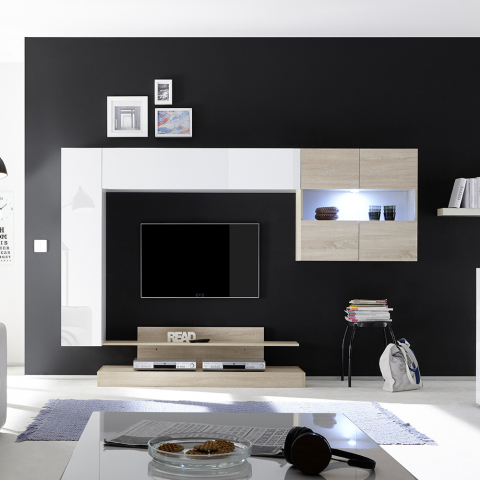 Moderne TV-Wandeinheit glänzend weiß Holz Nice